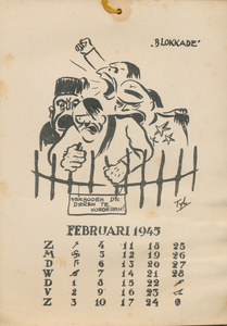712909 Blad FEBRUARI 1945 van de ‘Mosquito-Kalender 1945’, uitgegeven door de illegale uitgeverij ‘Het Stichtse ...